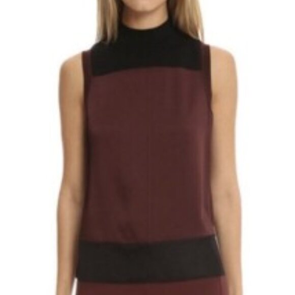 Sz S Rag & Bone Vivienne Burgandy Black Contrast Sleeveless Top Blouse - Picture 1 of 7